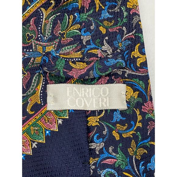 Enrico Coveri Neck Tie Fashion Point Filigree Print 100% Silk Made in Italy 58" - Picture 2 of 3